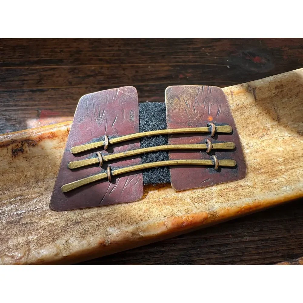Vintage 1990s Janice Ho JH Signed Mixed Metal Brutalist Architectural Brooch SF